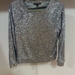 Cable & Gauge Silver Sequin Long-Sleeve Sweatshirt